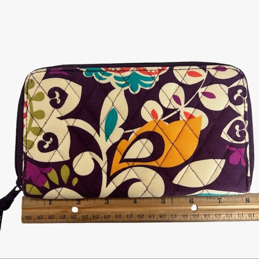 Vera Bradley Accordion Wallet in Plum Crazy Pattern 8" x 4" - Picture 2 of 6